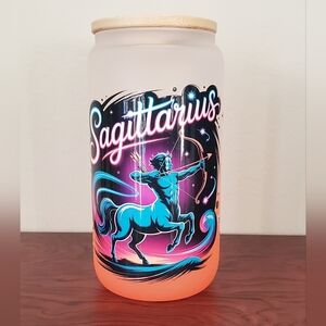 🪻3/$25 Frosted red Sagittarius Star Sign Zodiac Constellation Tumbler lid straw